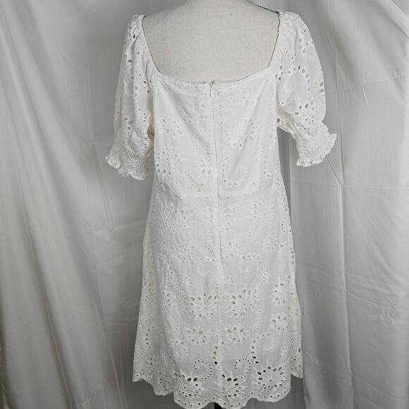 For All Mankind Dress Women Large White Eyelet Cotton Puff Sleeve Midi Cottage - Picture 4 of 11